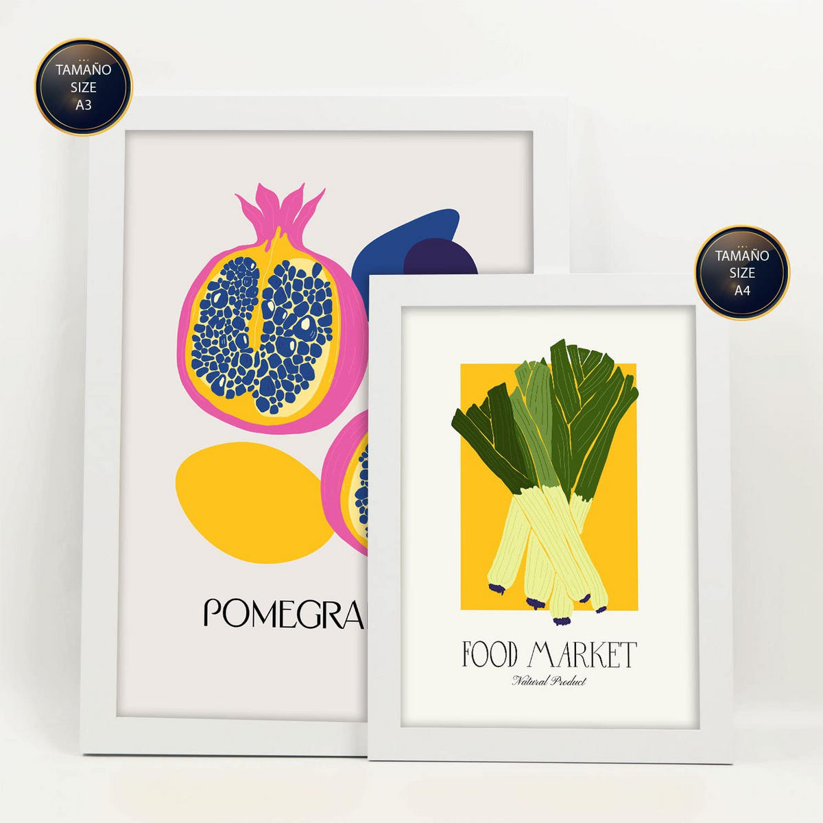 POSTER Set Mit 6 Lebensmittel Und Ernährungs Früchte Und Gemüse Natur Und Botanikdrucke Für Innenarchitektur A3 & A4 Weißer Rahmen - Weiß, Papier (29/3cm) - Nacnic