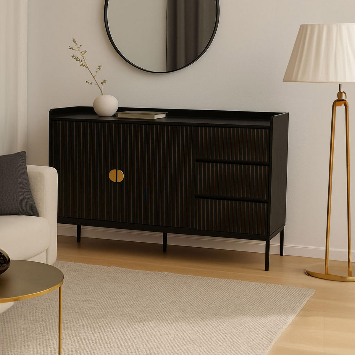 SIDEBOARD Čierna - čierna, drevo (130/80/42cm) - MCW