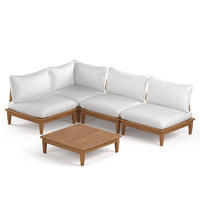 LOUNGEGRUPPE - 5-teilig - Akazie massiv / Webstoff - Akazie Braun / Creme - Creme/Akaziefarben, Holz/Textil - home24