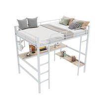 HOCHBETT mit Schreibtisch 90/200 cm in Weiß – mit Regal und Rausfallschutz - Weiß, Metall (90/200cm) - BEAOK