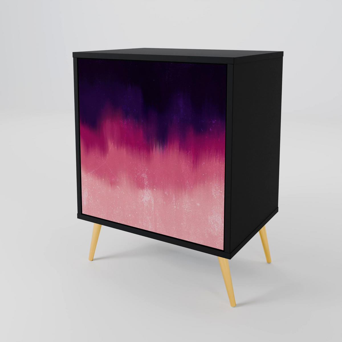 SIDEBOARD AURORA BOREALIS, Schwarz, 57,5x42x72,5 cm, Schwarze Metallfüße - Multicolor/Schwarz, Holzwerkstoff/Metall (57.5/72.5/42cm) - SpaceRebels