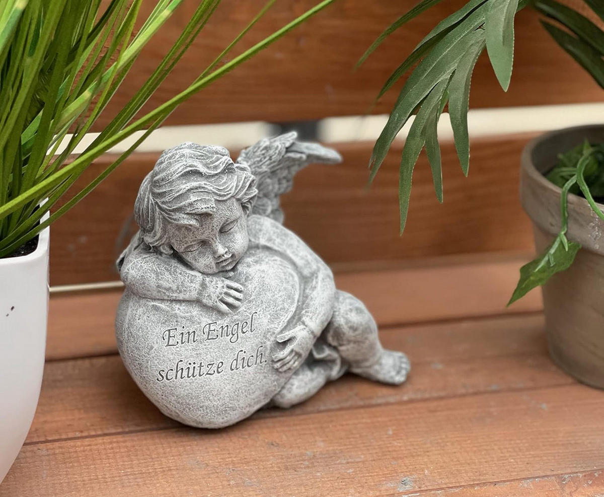 STEINFIGUR Engel am Herz Ein Engel schütze Dich frostsicher Steinguss - Grau, Stein (13/12/8cm) - stoneandstyle