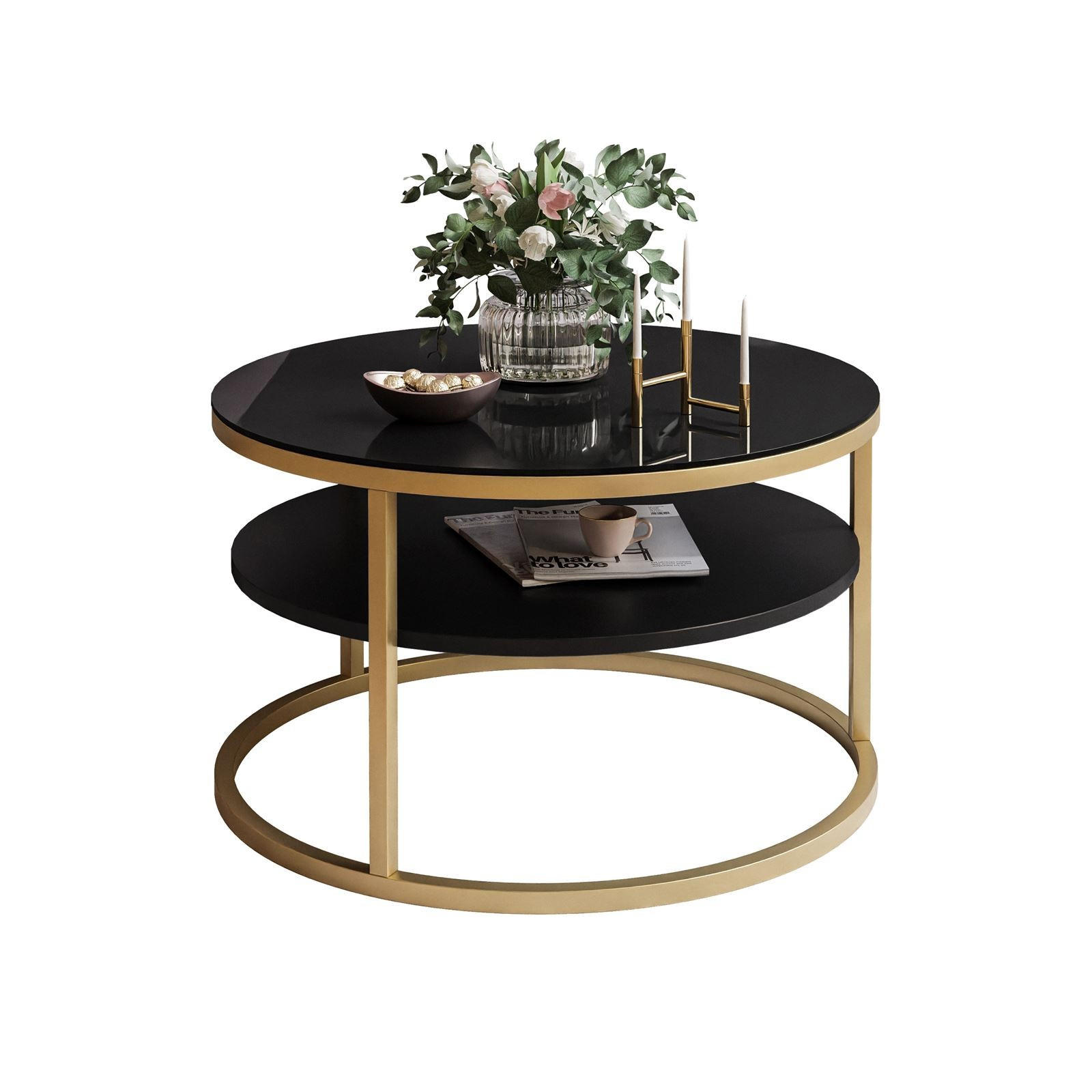 COUCHTISCH CIRI SLIM GLASS mit Regal - Goldfarben, Glas (60/60/41cm) - Lookway