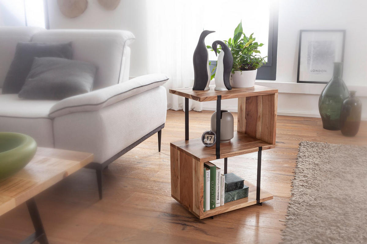 BEISTELLTISCH – Massivholz Edelstahl S-Form modern - Beige/Schwarz, Holz (30/45/60cm) - KADIMA DESIGN