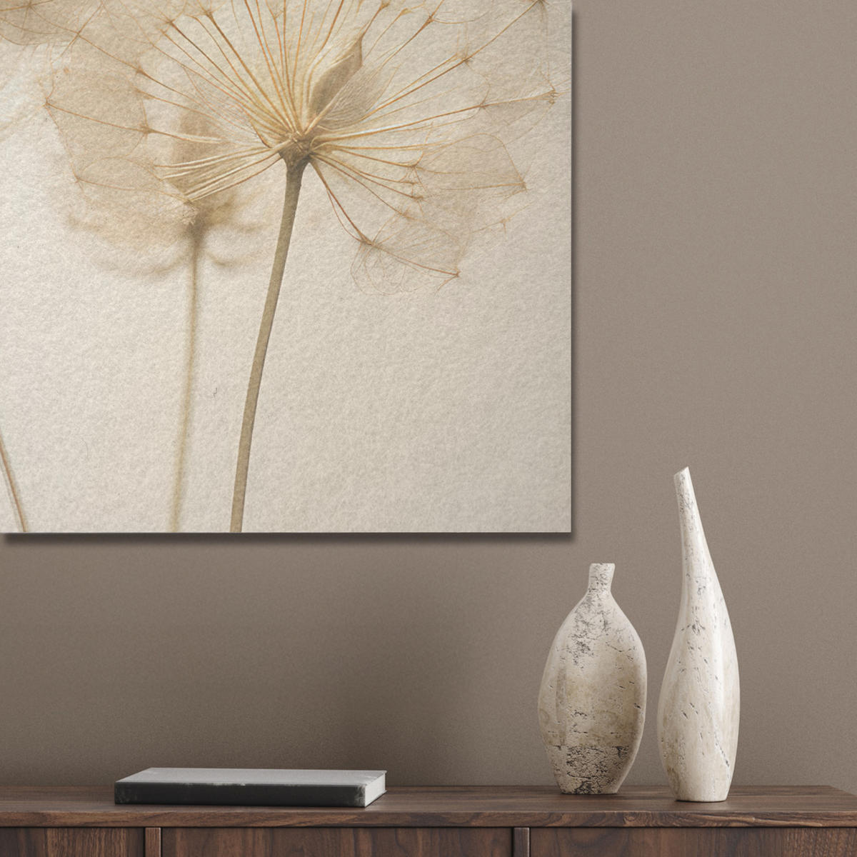 AKUSTIKPANEEL Sonnenlicht - Löwenzahn - Botanisch - Blumen 80x60 cm - Creme, Textil (80/0.9/60cm) - MuchoWow