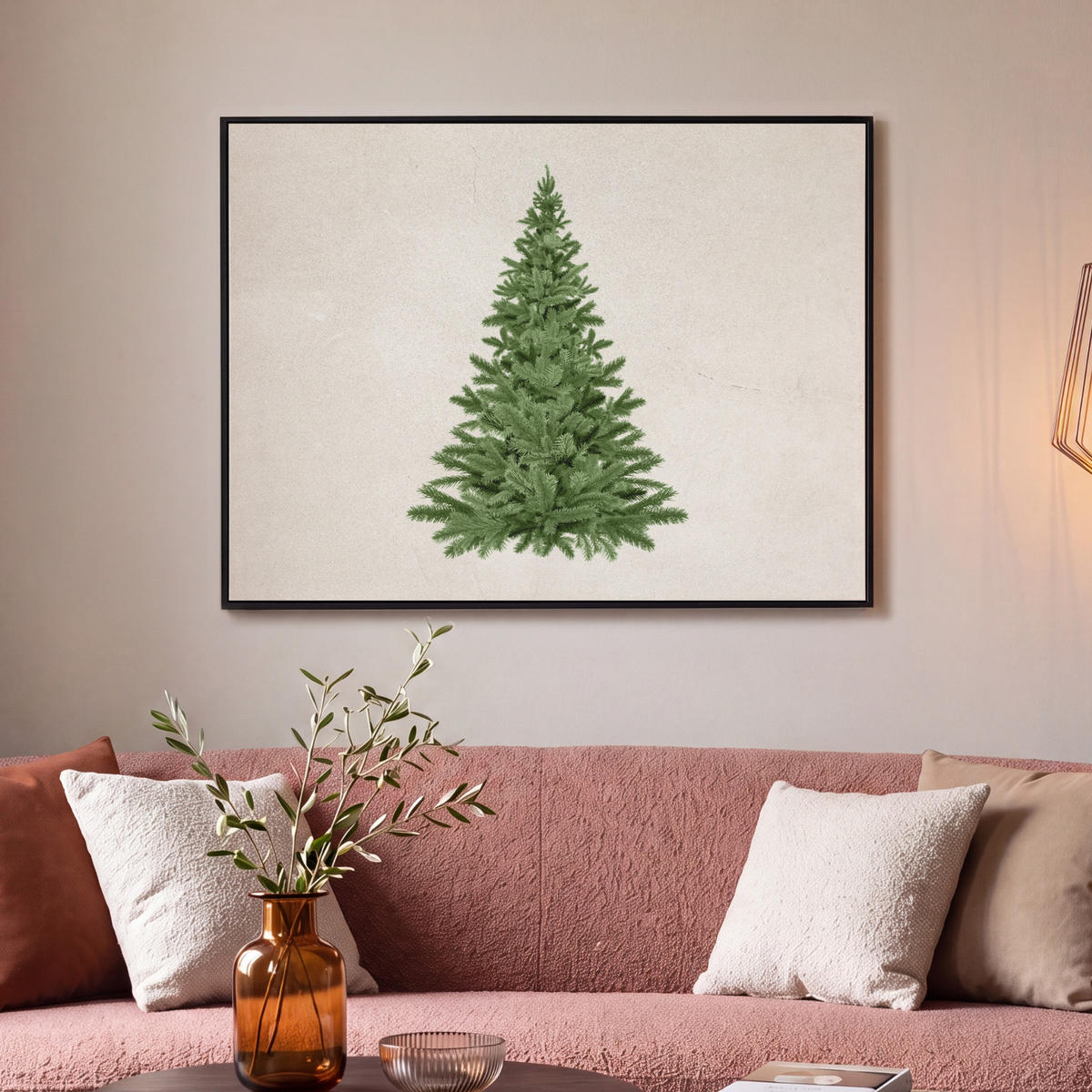 LEINWAND Bilder mit Rahmen - Weihnachtsbaum - Grün - Weihnachten - Feiertage - 100x70 - Olivgrün, Textil (100/70cm) - MuchoWow