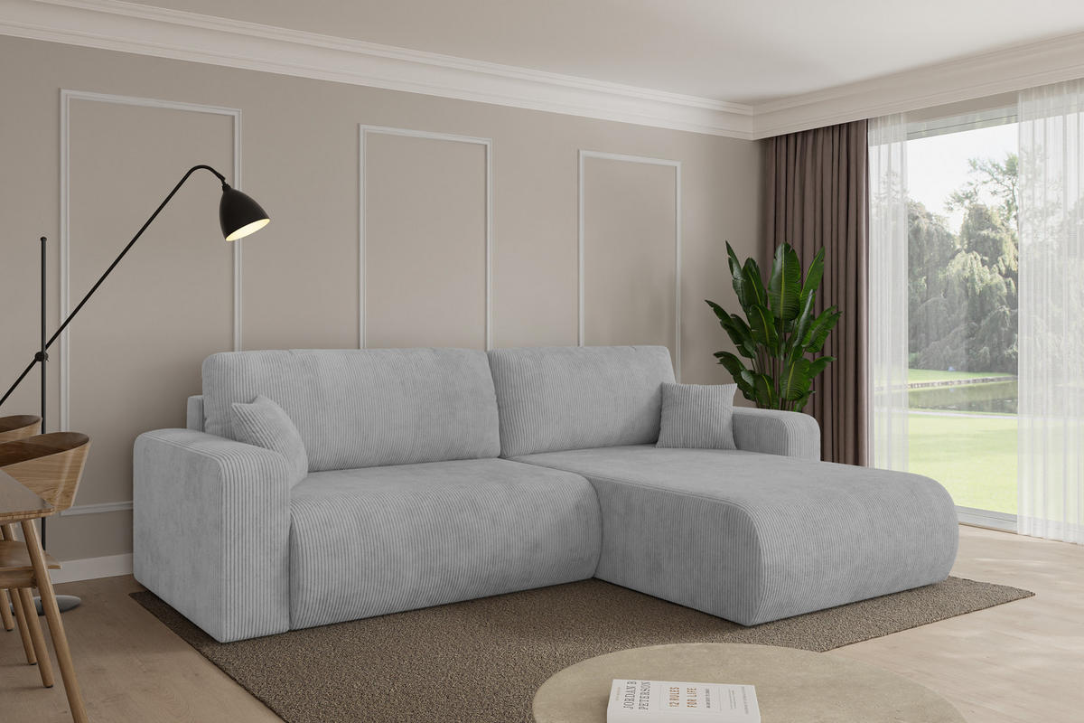 ROHOVÁ SEDAČKA s funkcí spaní, otoman vpravo BERY-L 276x193x88 šedá manšestr - šedá/černá, kompozitní dřevo/textil (276/193cm) - ALTDECOR