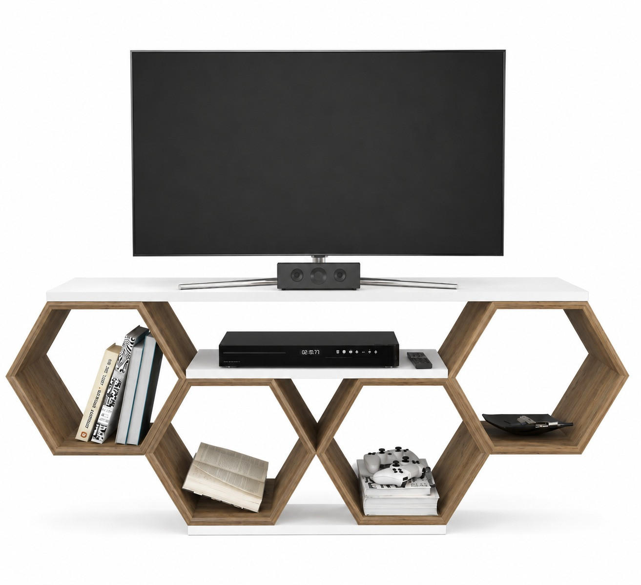 TV-ELEMENT Honig Weiß Walnuss - Walnussfarben/Weiß, Holzwerkstoff (140/55.5/29.6cm) - Decorotika