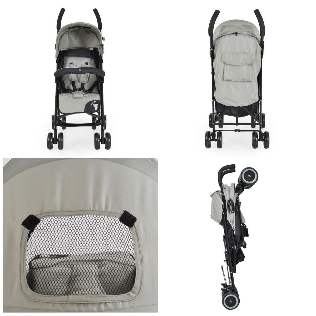 BUGGY Jerry schwarz hellgrün Sonnendach, schwenkbare Vorderräder, EVA-Räder - Greige, Metall (72/47/100cm) - Moni