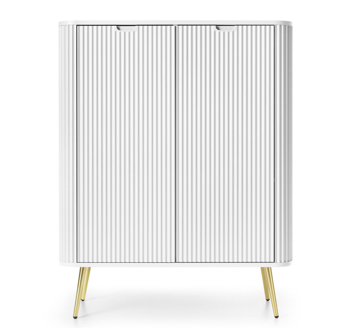 HIGHBOARD Salvia 2T Weiß, Gold 103/129/39 cm – mit geriffelten Fronten und hohen Beinen - Goldfarben/Weiß, Holzwerkstoff/Metall (103/129/39cm) - AX Living