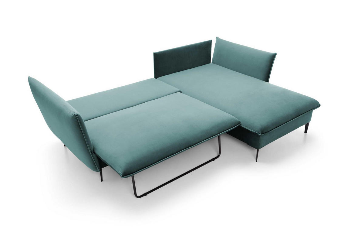 ECKSOFA Rossa Türkis, mit Schlaffunktion und Kissen Rechts - Türkis, Holzwerkstoff (258/167cm) - Bettso
