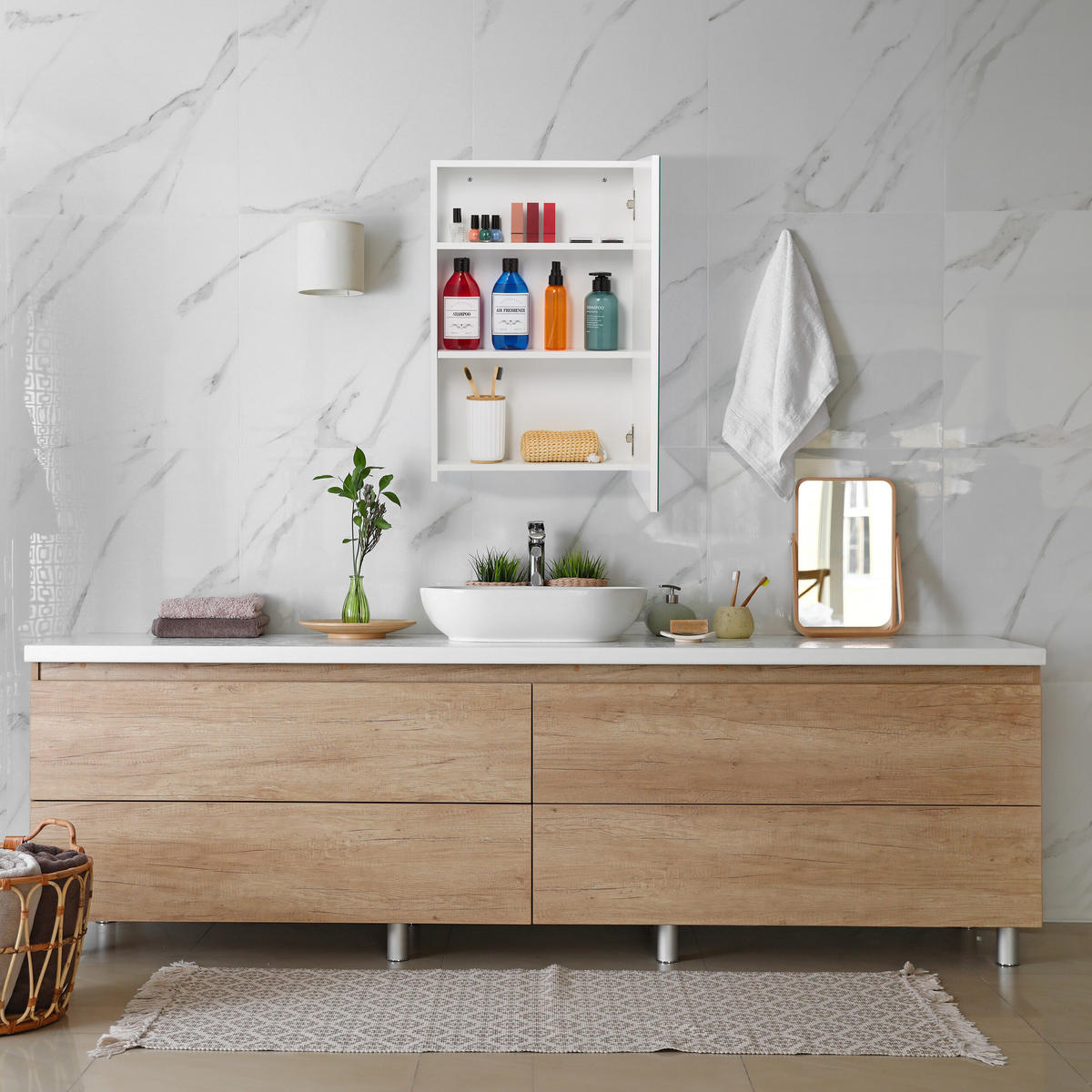 SPIEGELSCHRANK - Weiß, Holzwerkstoff/Metall (40/60.5/12cm) - Relaxdays