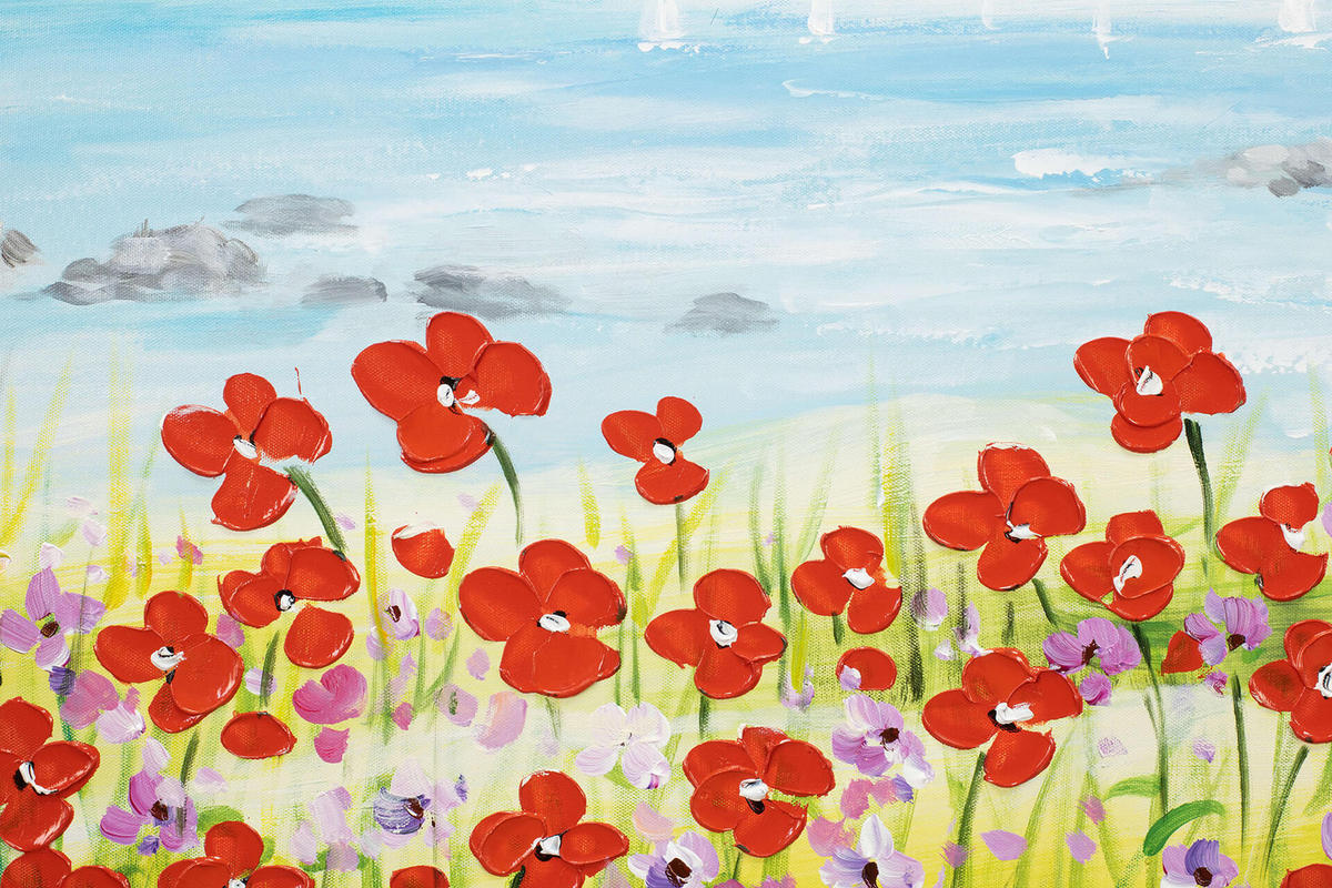 ACRYLBILD HANDGEMALT 90/60 cm - Blau/Rot, Holz/Textil (90/60cm) - KUNSTLOFT