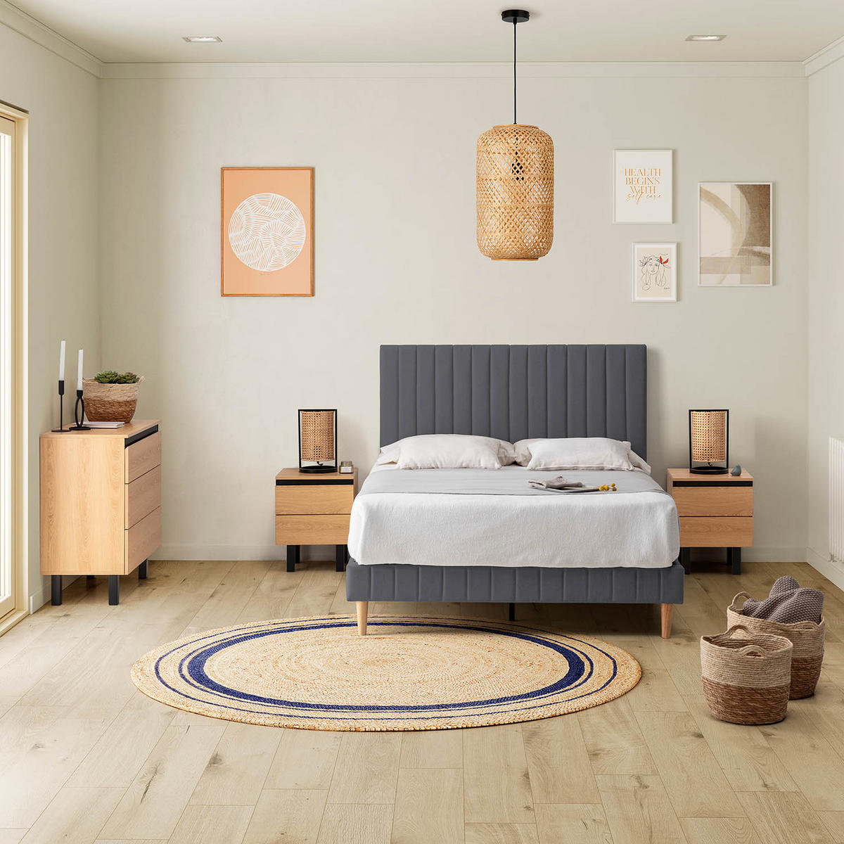 POLSTERBETT + kopfteil 150x190 cm Eris, Dunkelgrau - Dunkelgrau, Textil (192/152/90cm) - VS Venta-stock