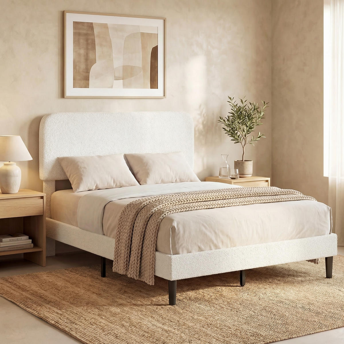 BETT 140x190 cm DE-14666 mit verstellbarem Kopfteil & Teddyvelours Weiß - Weiß, Metall (140/190cm) - ComfortXL