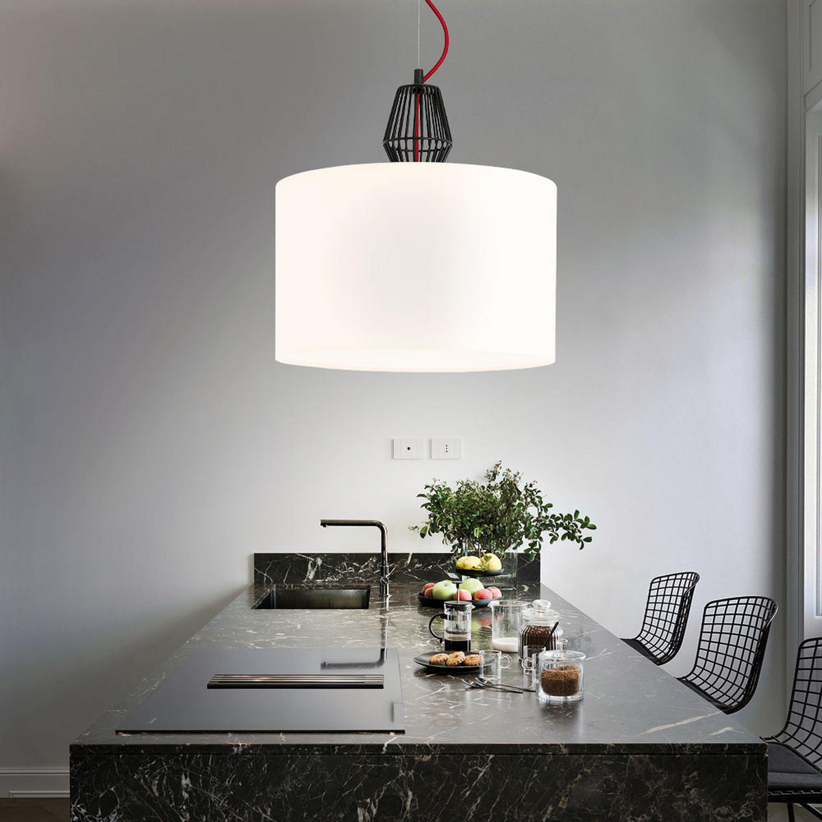 LED HÄNGELEUCHTE Metall Textil Weiß - Weiß, Metall (35.5/35.5/22cm)