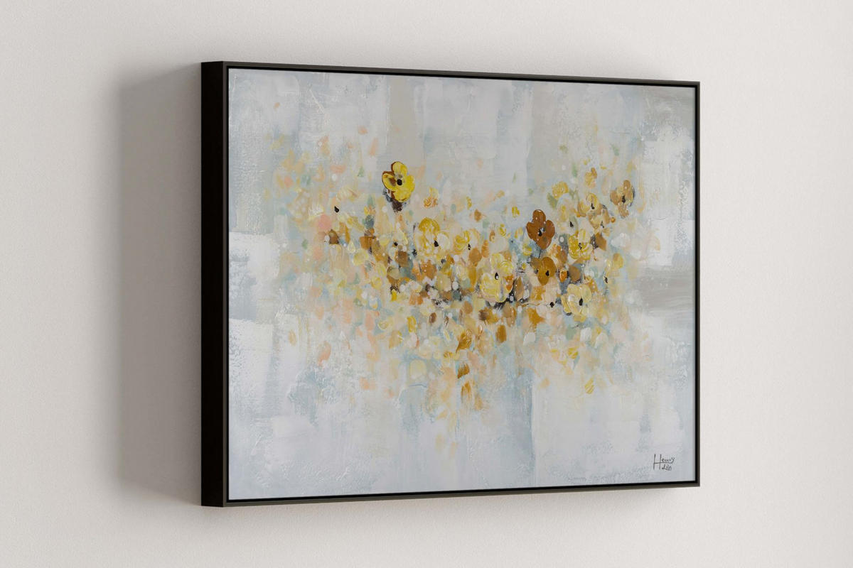 ACRYLBILD HANDGEMALT 90/60 cm - Blau/Gelb, Holz/Textil (90/60cm) - KUNSTLOFT