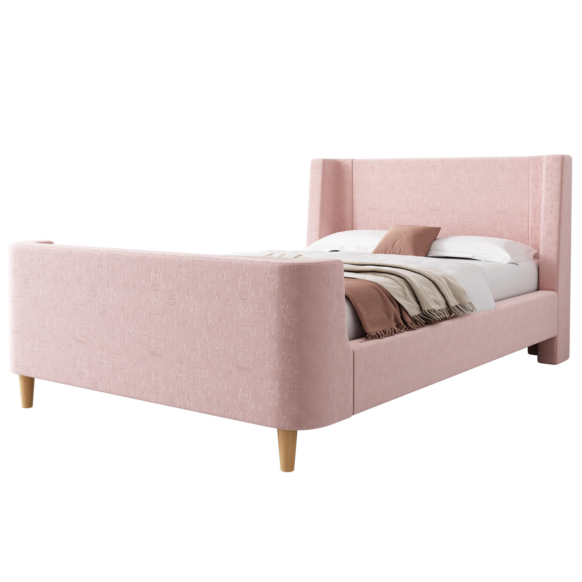 KINDERBETT 90/200 cm aus Samt mit Weltraummuster Rosa - Pink, Textil (90/200cm) - Modenvie