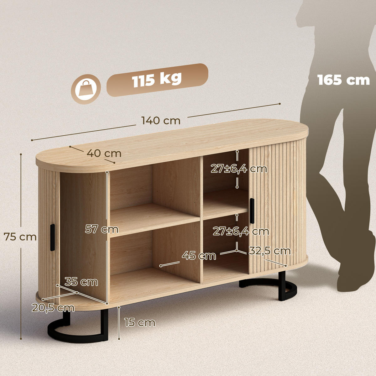 SIDEBOARD Naturfarben 140/40/75 cm - Naturfarben, Holzwerkstoff (140/75/40cm) - PANGIVO
