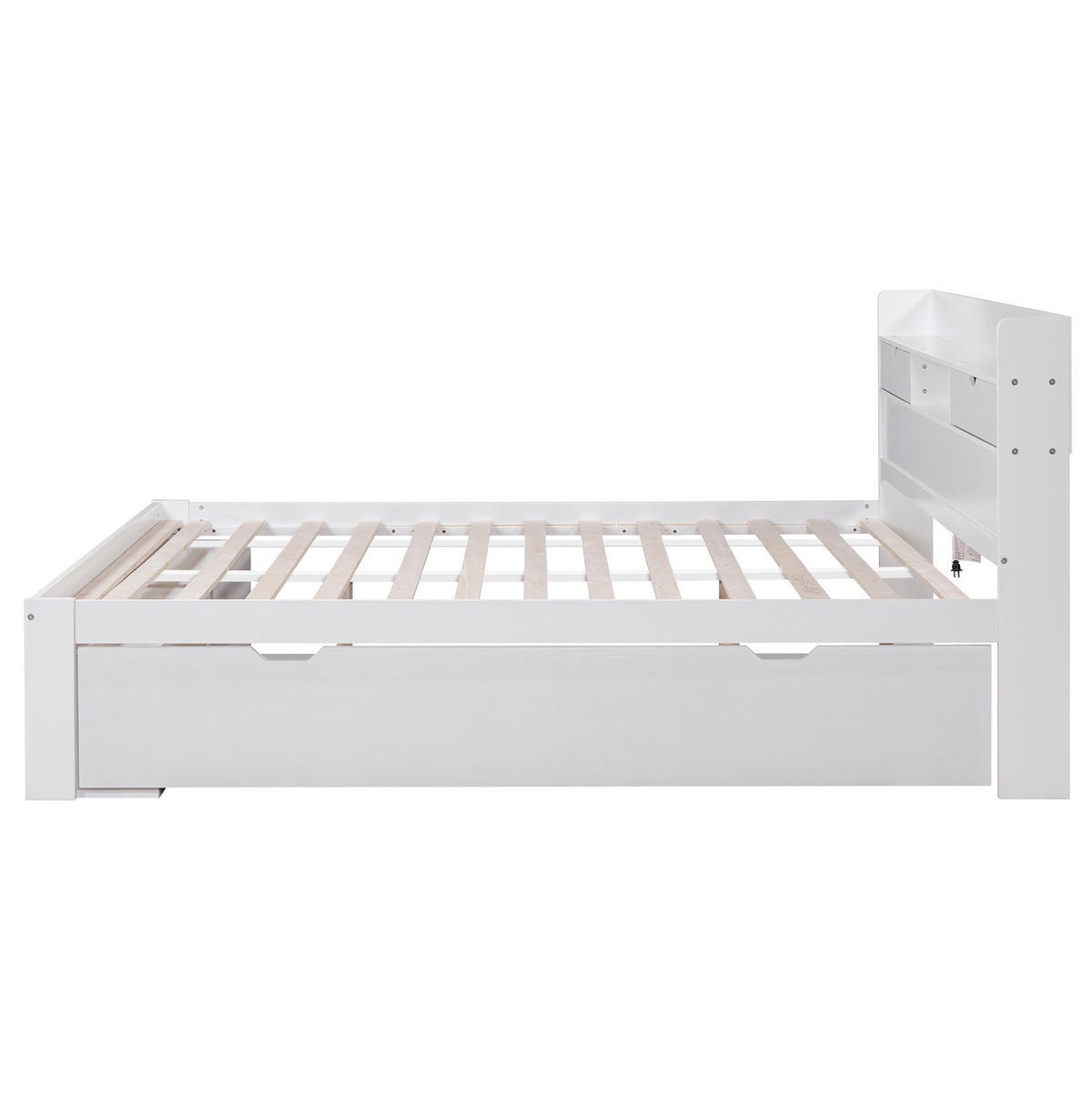 DOPPELBETT aus Kiefernholz und MDF 160x200 cm Weiß mit Schubladen, Stauraum und USB-Anschluss - Weiß, Holzwerkstoff (160/200cm) - IVMEU