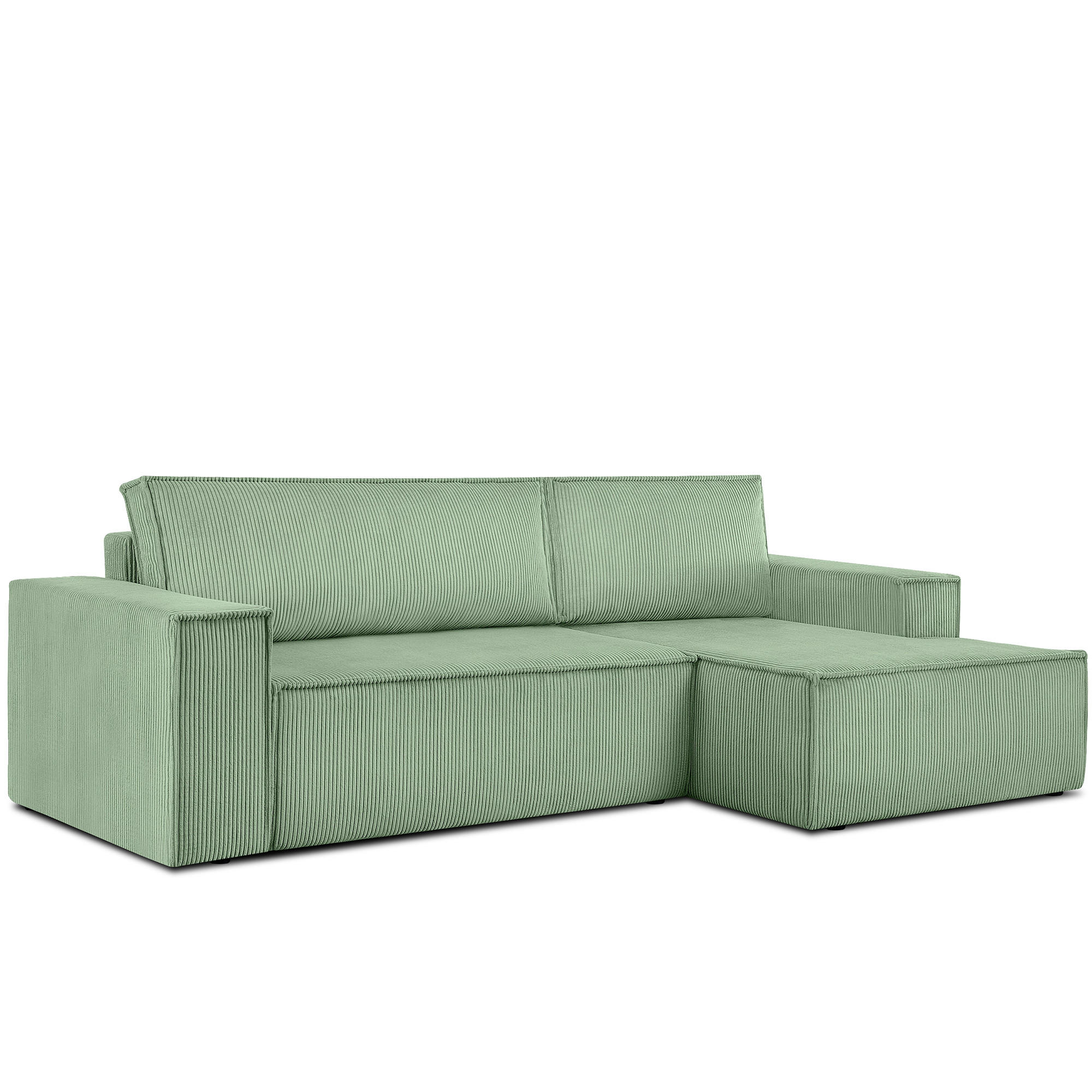 ECKSCHLAFSOFA-RECHTS NAPI in Pet Friendly Cord-Stoff, mintfarben - Schwarz/Mintgrün, Textil (262/148cm) - KONSIMO®