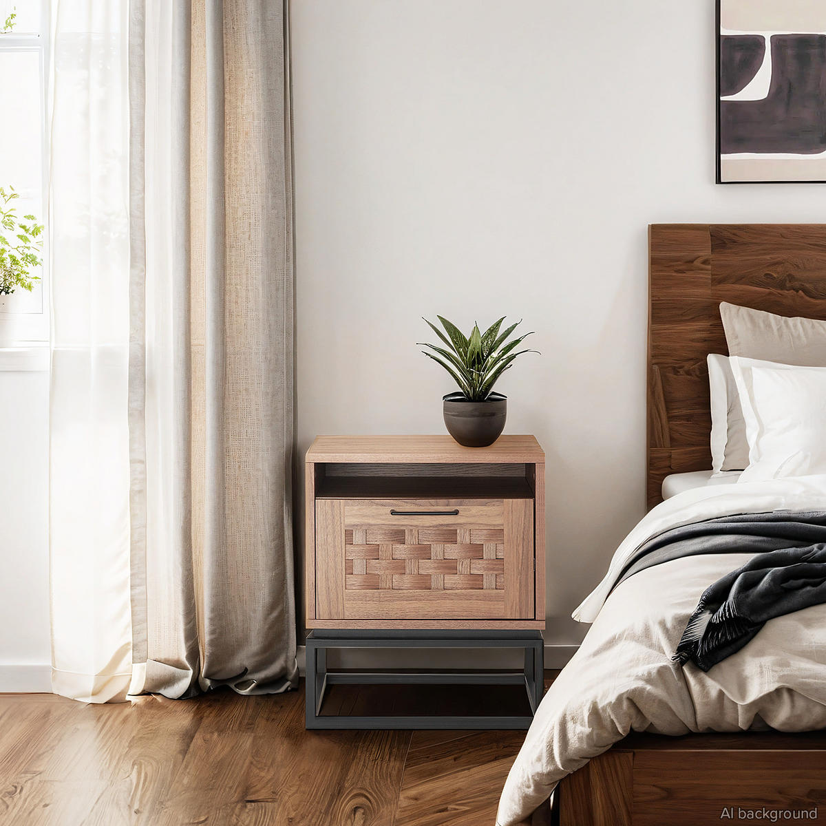 NACHTKOMMODE - Holzwerkstoff / Metall - Schwarz/Braun, Holzwerkstoff/Metall (48/55/40cm) - home24