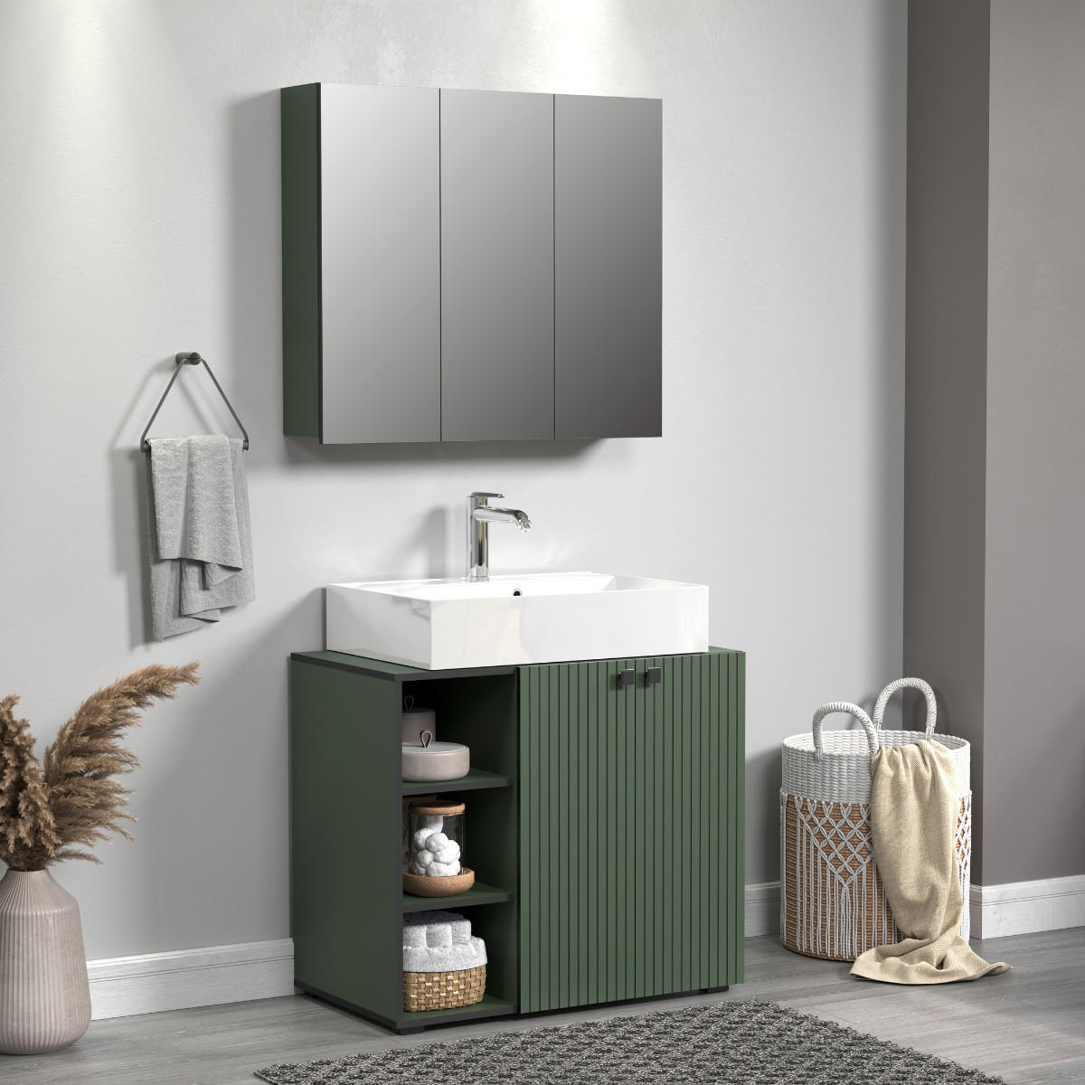 SPIEGELSCHRANK PureBliss Grün - Grün, Holzwerkstoff (90/80/20cm) - Trendteam