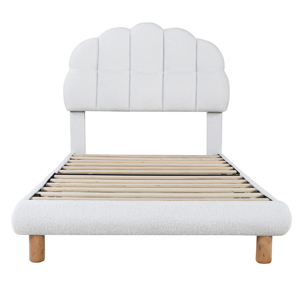 POLSTERBETT 90/200 cm aus Bouclé und MDF mit höhenverstellbarem Kopfteil Weiß - Weiß, Textil (90/200cm) - Modenvie