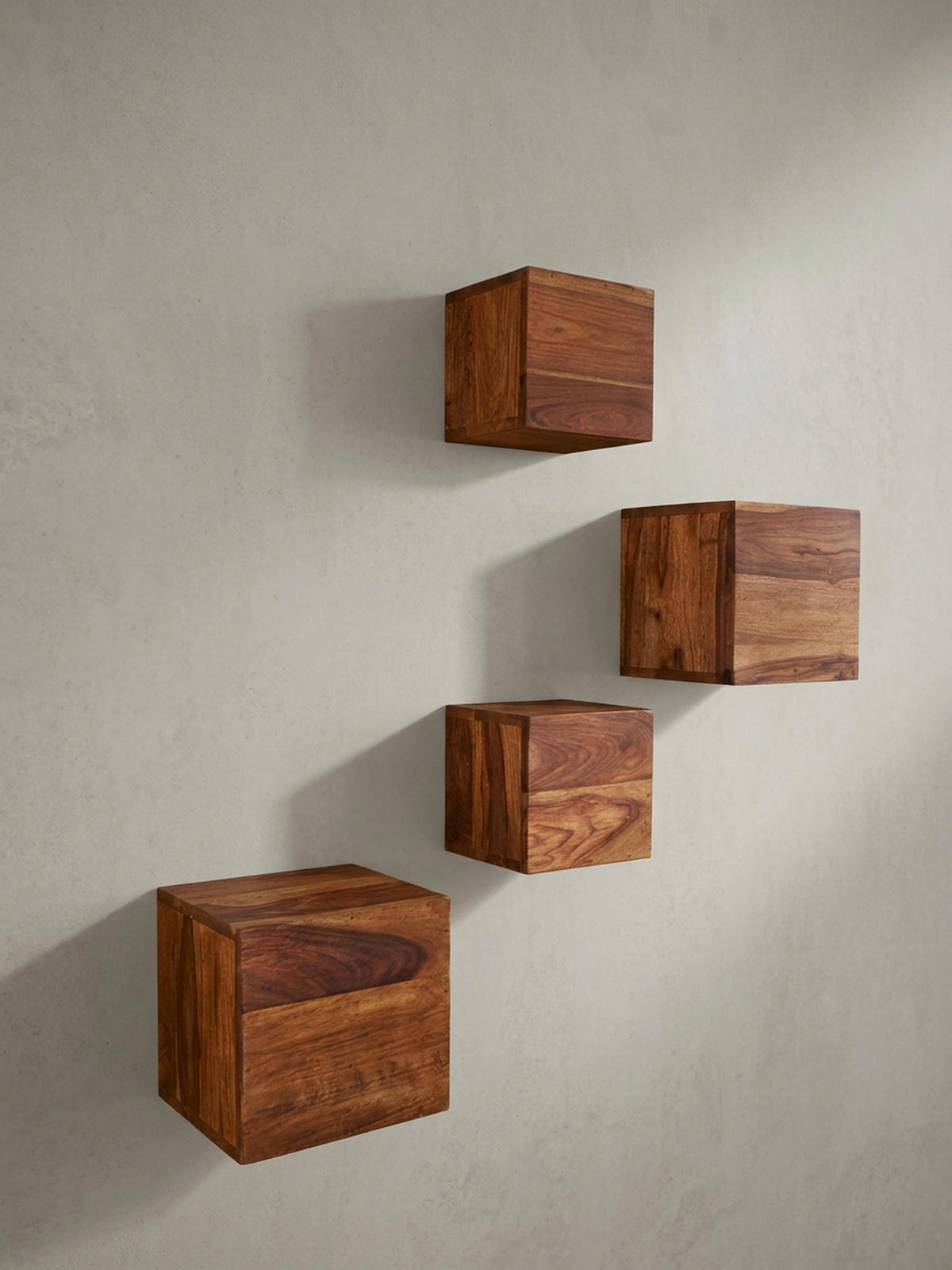 WANDREGAL Massivholz Modern Stil 4er Set Cubes Design verschiedene Größen - Braun, Holz (25/25/25cm) - KADIMA DESIGN