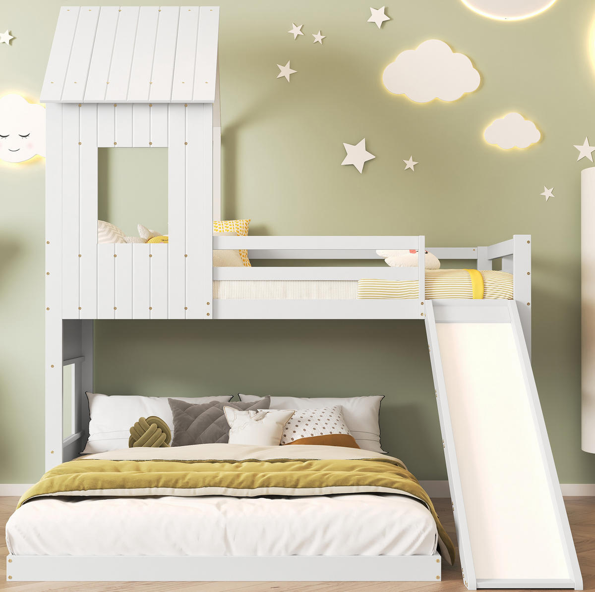 ETAGENBETT 90/200 cm und 140/200 cm Weiß mit Rutsche aus Kiefer und MDF - Weiß, Holzwerkstoff (90/200cm) - OKWISH