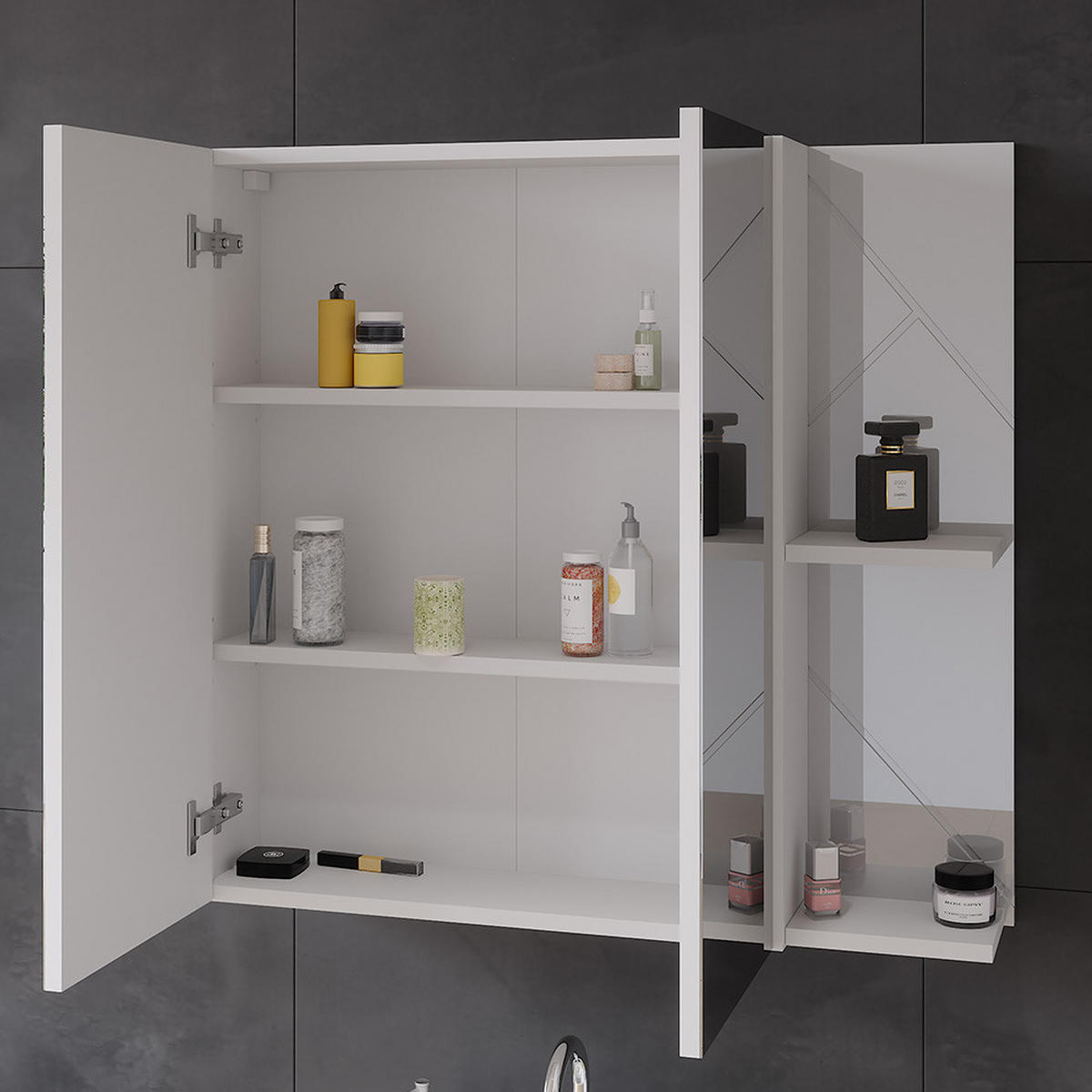 BADSPIEGELSCHRANK Irma Weiß Hochglanz 80 x 75 cm - Weiß Hochglanz/Weiß, Holzwerkstoff (80/75/17.2cm) - Vicco