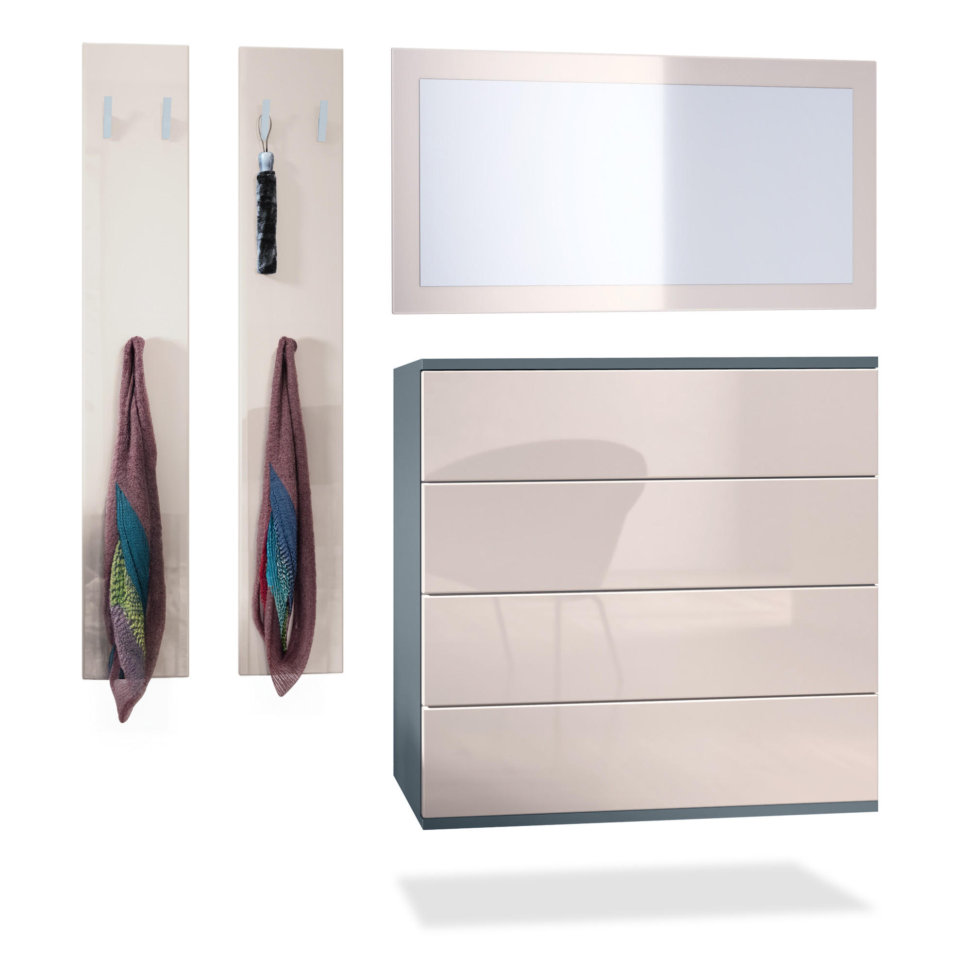 GARDEROBE Horizon Sandgrau Hochglanz - Sandfarben, Holzwerkstoff (142/146/35cm) - Vladon