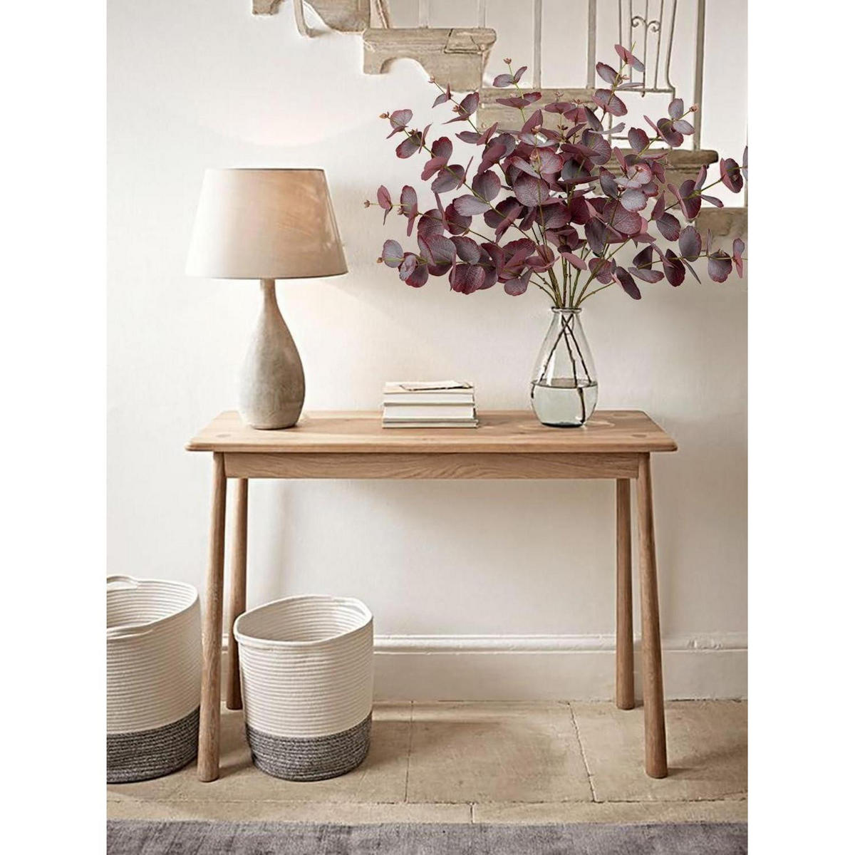 KUNSTZWEIG Eukalyptus 5er Set 73 cm - Bordeaux, Kunststoff (40cm)