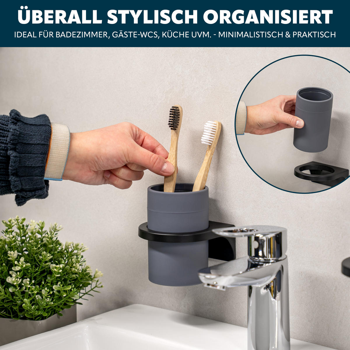 ZAHNPUTZBECHER SAVONA Softtouch, grau, rund - Grau, Kunststoff (9/7/9.5cm) - bremermann