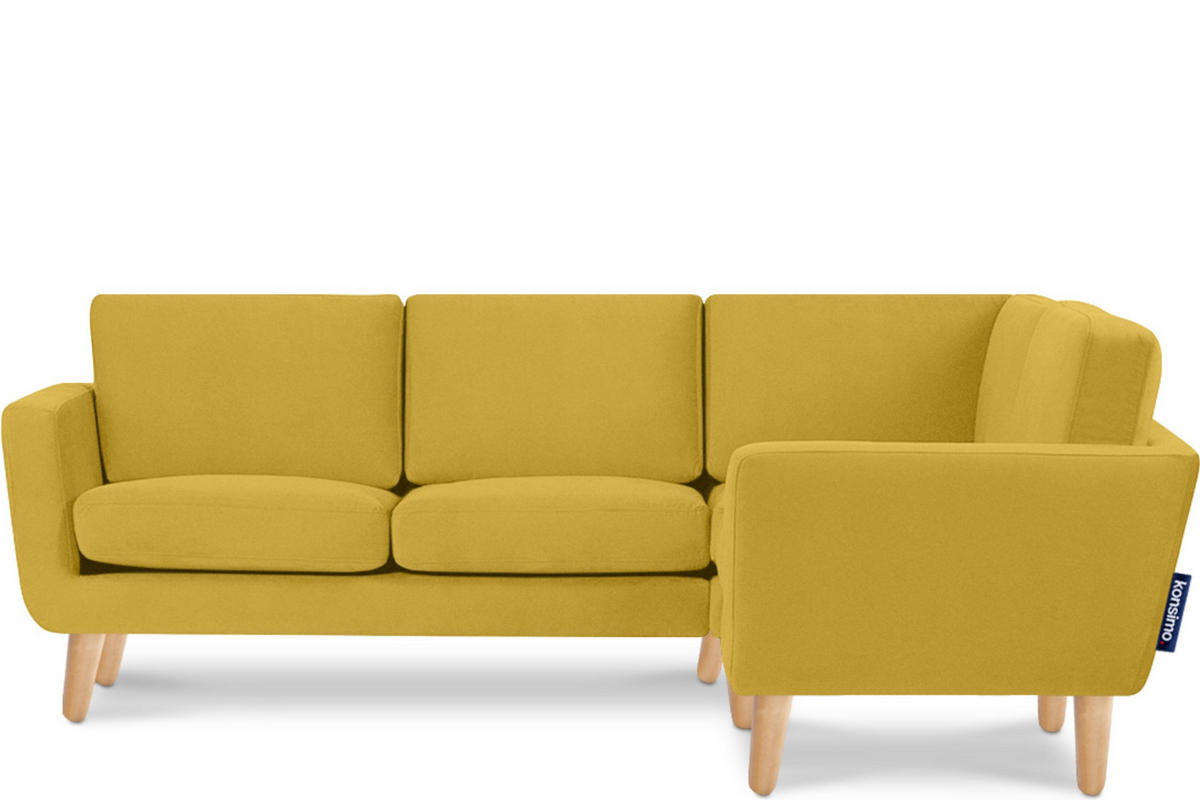 ECKSOFA-RECHTS TAGIO 3/4 Sitzer, Gelb - Gelb/Braun, Buchenholz/Textil (220/181cm) - KONSIMO®