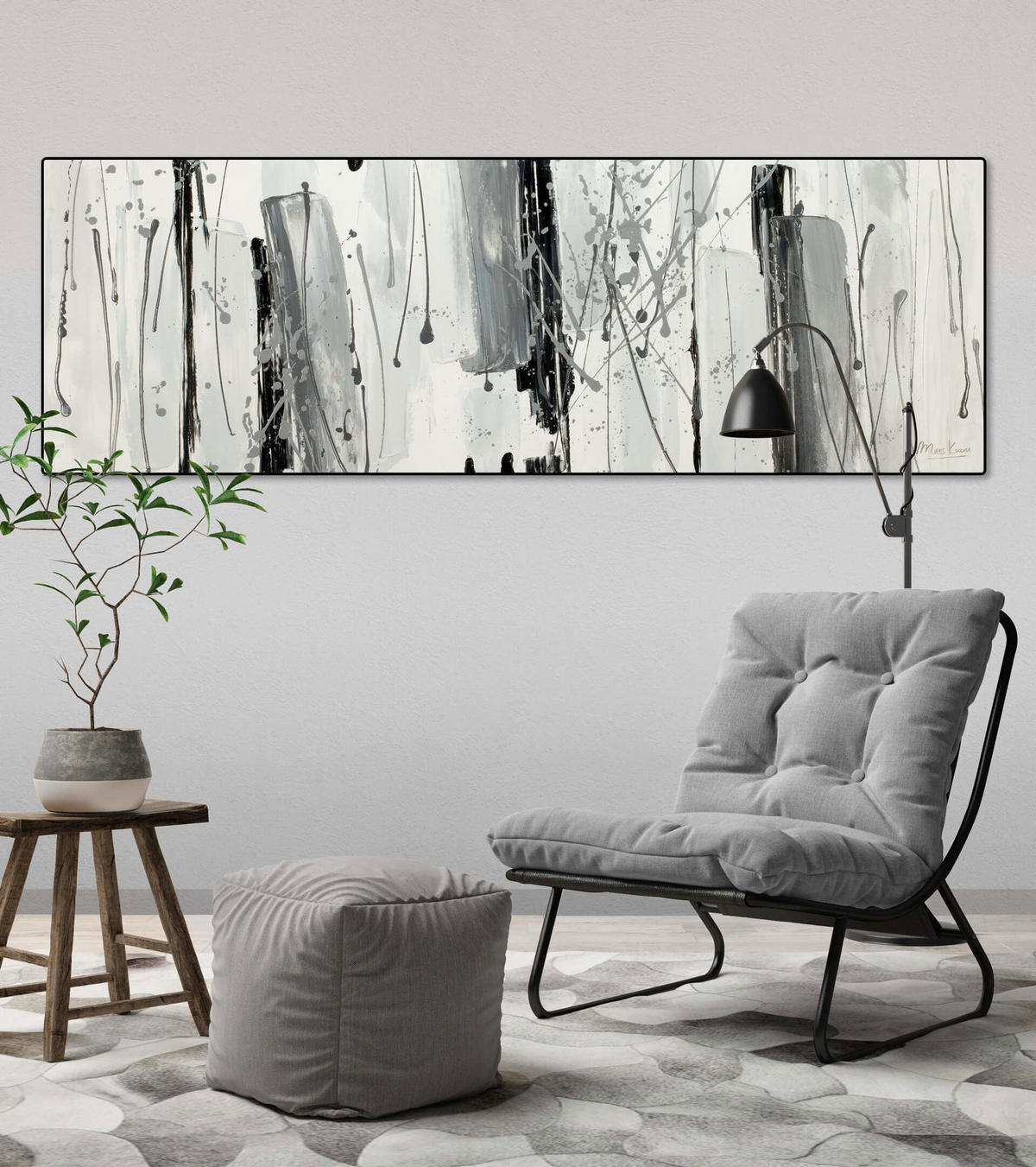 ACRYLBILD HANDGEMALT 150/50 cm - Schwarz/Grau, Holz/Textil (2/50cm) - KUNSTLOFT
