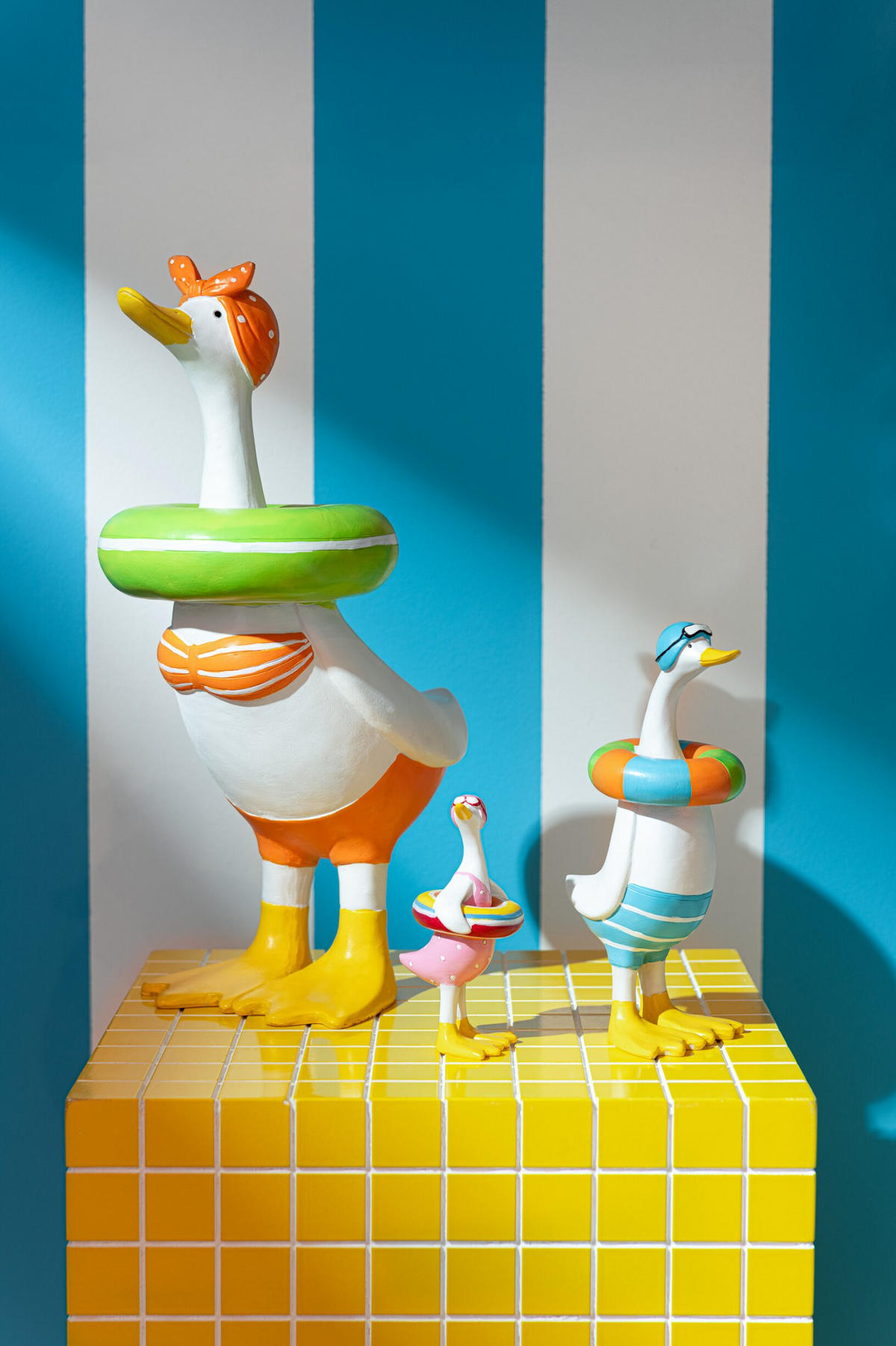 DEKOOBJEKT ENTE (4ER SET) - Multicolor, Glas/Naturmaterialien (8.5/20/12cm) - J-Line