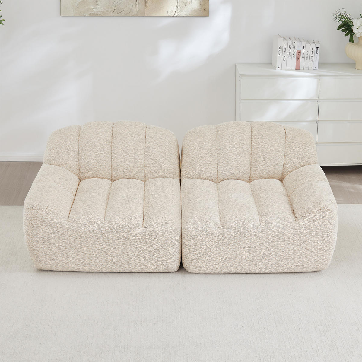 2-SITZER SOFA Granulierter Fleece Beige Weiß - Beige, Textil (210/79/104cm) - WISHDOR