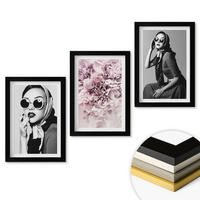 WANDBILDER 3er-Set - 20x30 cm Schwarzer Rahmen - Stilvolle Porträts von Frauen mit Blumen - Schwarz, Kunststoff (20/30cm) - ArtPrintCave