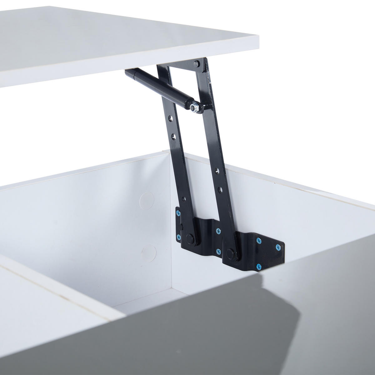 COUCHTISCH Weiß/Grau, 70/70/35 cm mit Hubfunktion und LED - Weiß, Holzwerkstoff (70/70/35cm) - PANGIVO