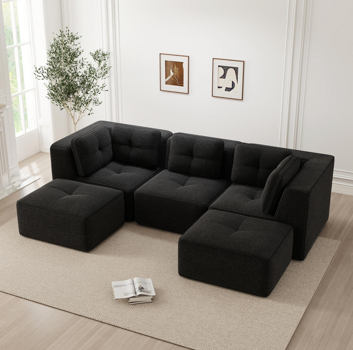 ECKSOFA modular Cord Schwarz - Schwarz, Kunststoff (177/69/297.1cm) - Meubliv