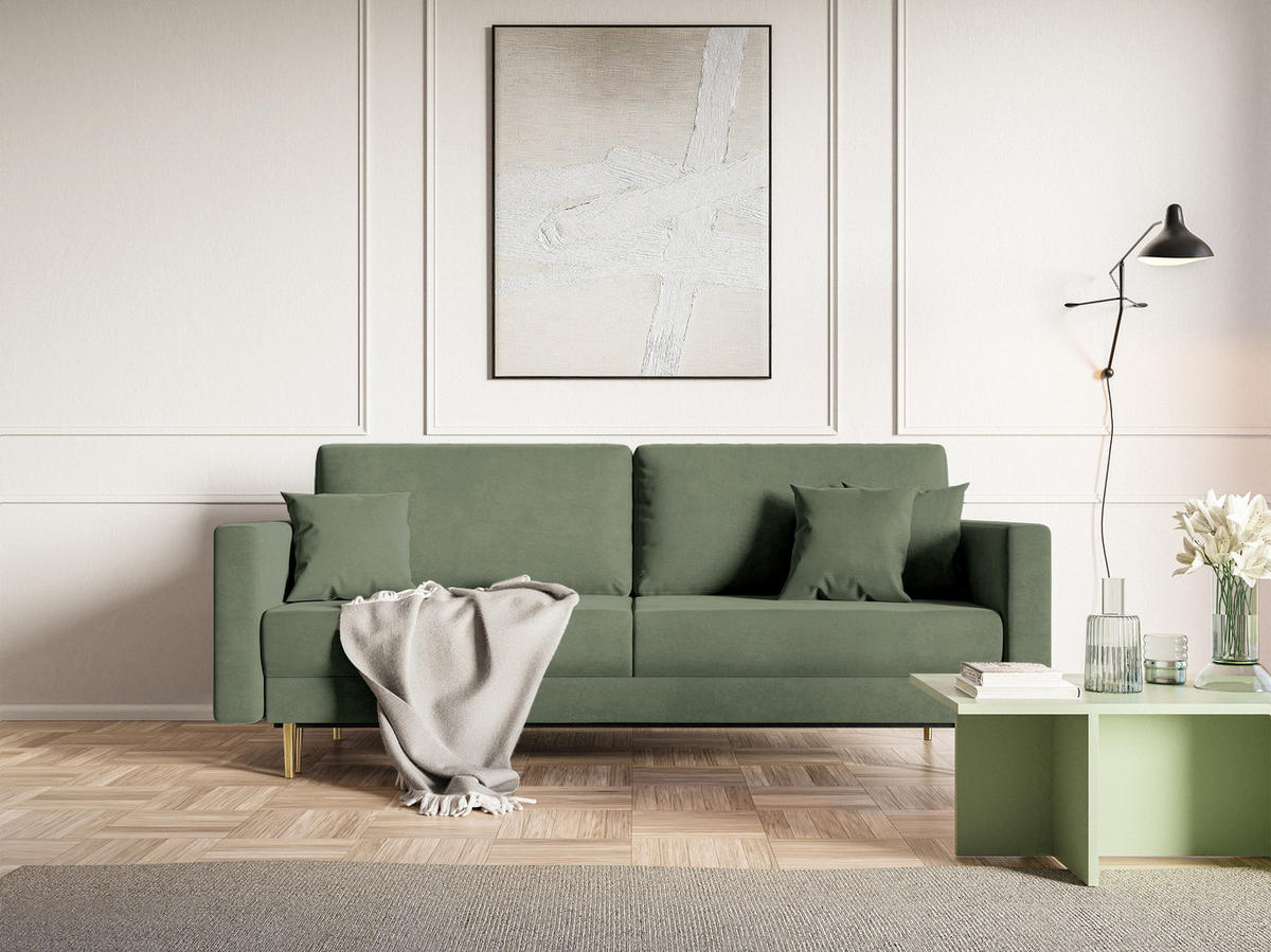 SCHLAFSOFA Valico Salbeigrün hydrophober Samt - Salbeigrün/Goldfarben, Textil/Metall (230/90/97cm) - Selsey
