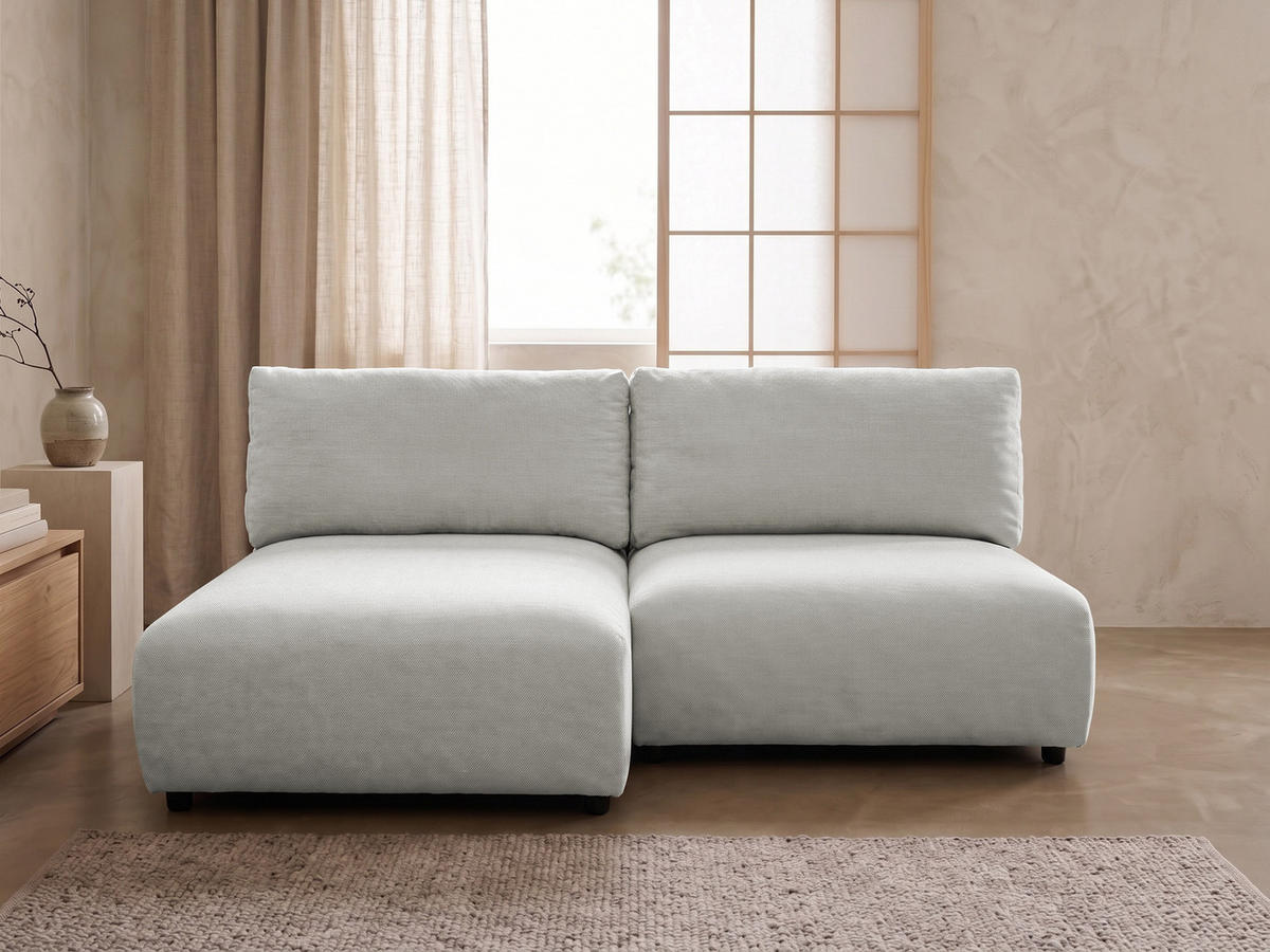 ECKSOFA Sora mit Schlaffunktion, Bettkasten und extra tiefer Komfortzone aus hochwertigem Hellgrau Strukturstoff - Hellgrau/Schwarz, Holz/Kunststoff (140/200cm) - S-Style