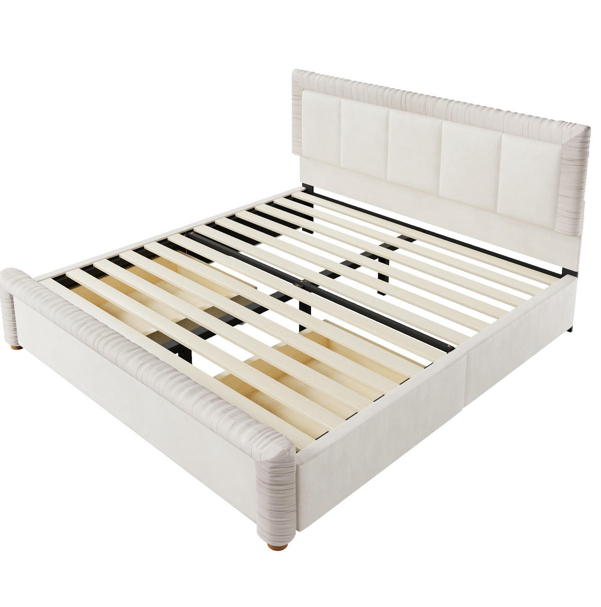 POLSTERBETT aus französischem Samt 180x200 cm Beige mit 2 Schubladen - Beige, Textil (180/200cm) - Modfu