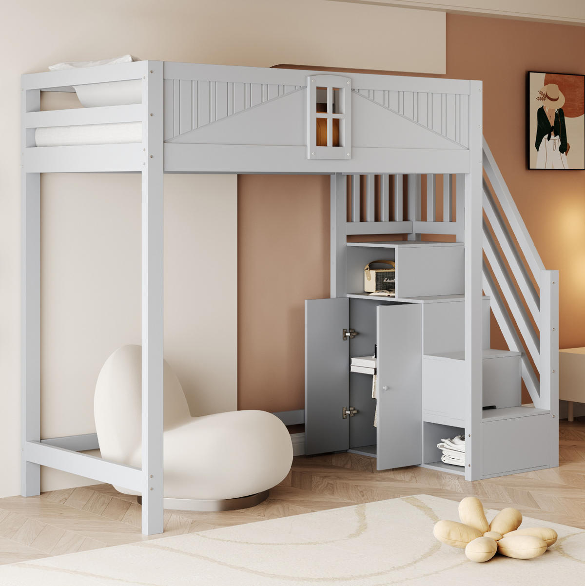 HOCHBETT 90/200 cm Grau aus Holz mit Stauraum - Grau, Holzwerkstoff (90/200cm) - OKMYHOME