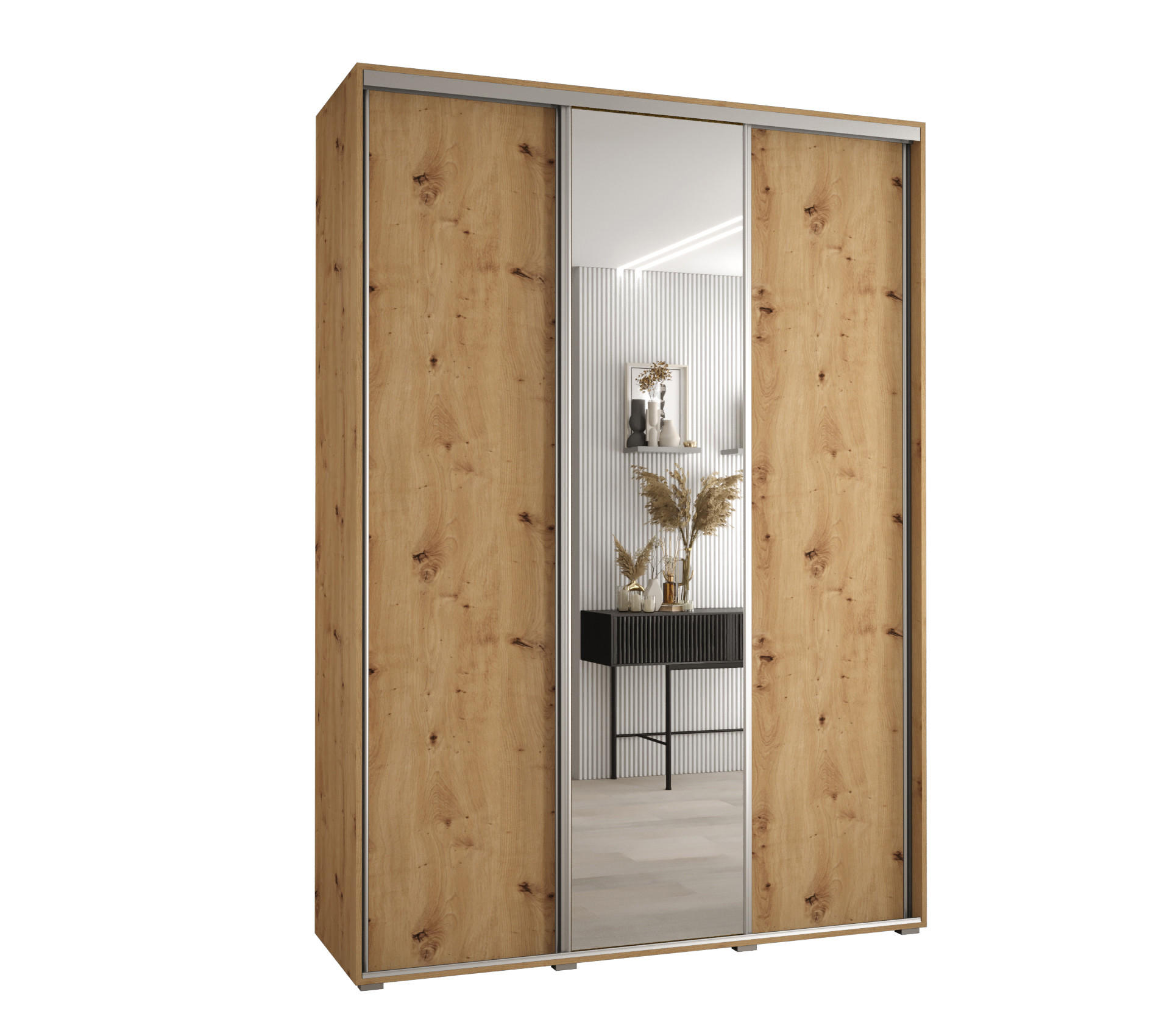 SCHWEBETÜRENSCHRANK 235,2/170/45 3-türig - Silberfarben/Eiche Artisan, Holz/Metall (170/235/45cm) - Abiks Möbel