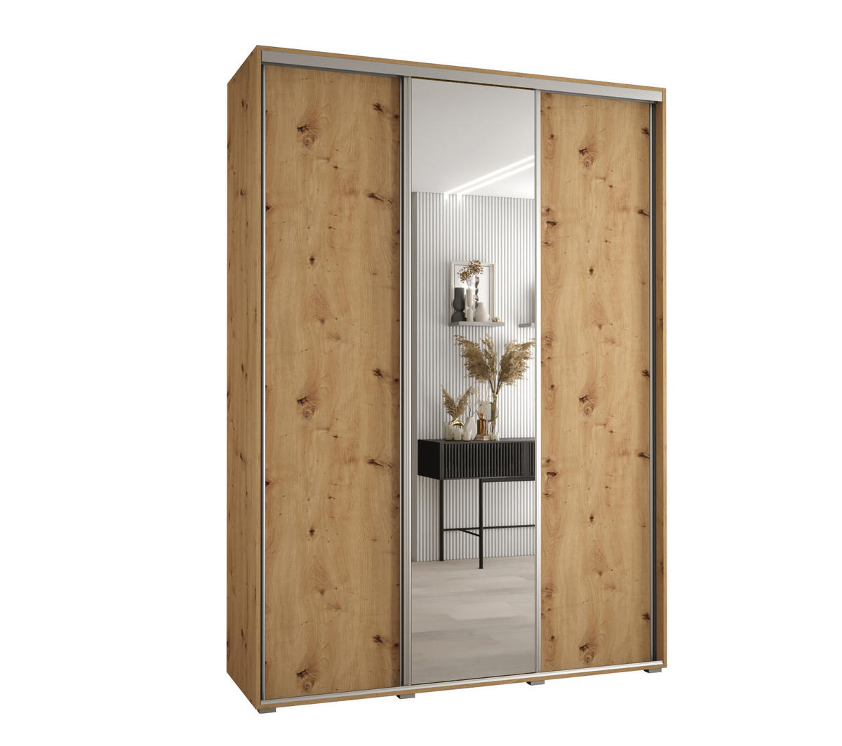 SCHWEBETÜRENSCHRANK 235,2/170/45 3-türig - Silberfarben/Eiche Artisan, Holz/Metall (170/235/45cm) - Abiks Möbel