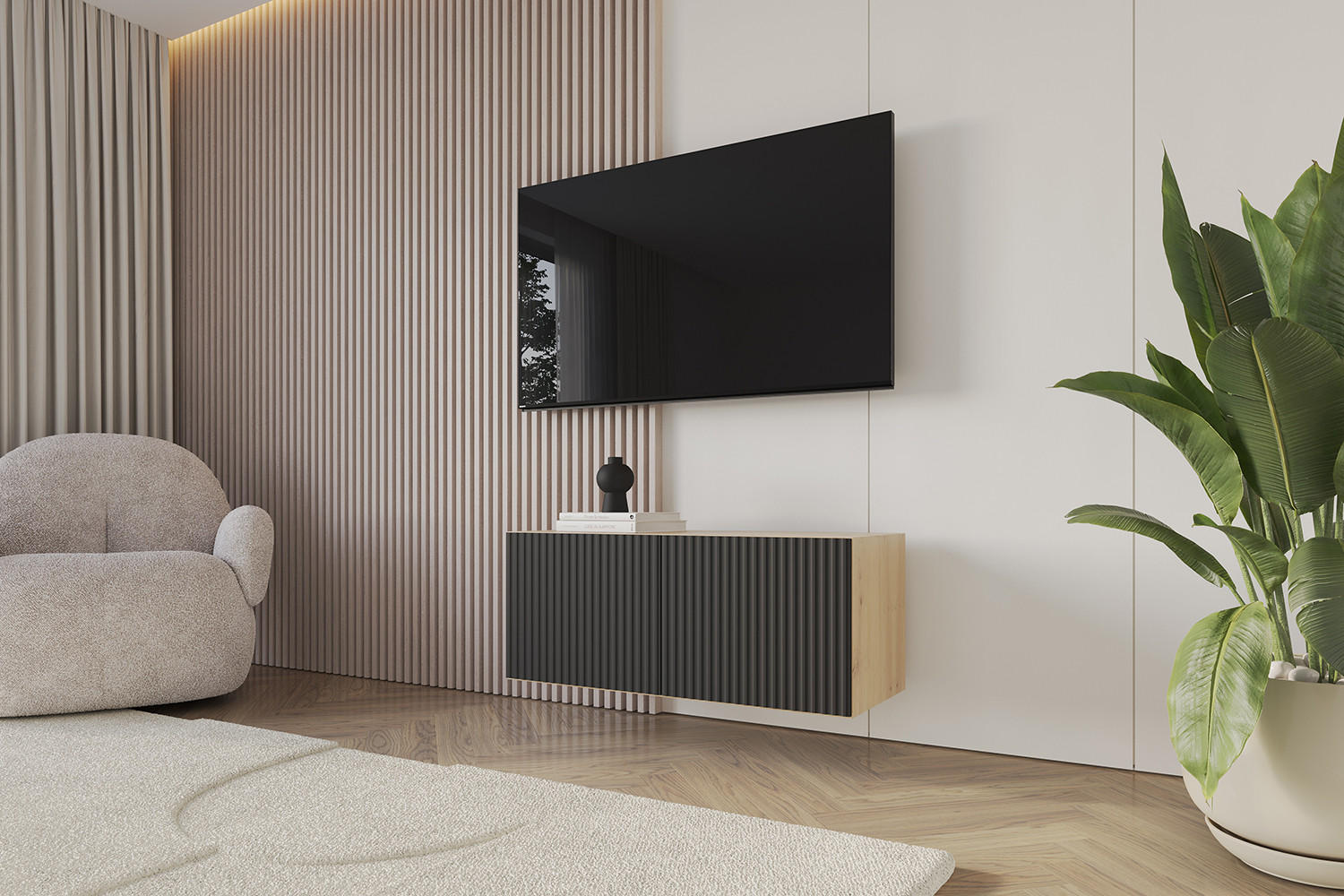 LOWBOARD NOA-2-W 100x40x41 cm - Artisan / Schwarz - Schwarz, Holzwerkstoff (100/40/41cm) - ALTDECOR