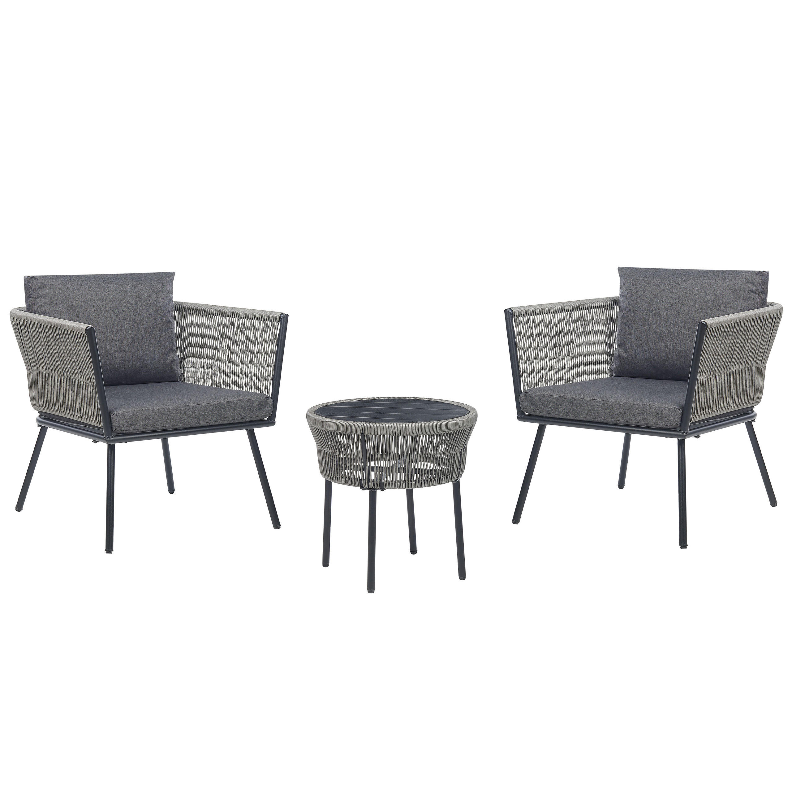 BALKONSET 2-Sitzer Rattan hellgrau Auflagen grau Gargano - Schwarz/Grau, Kunststoff/Textil - Beliani