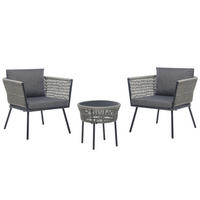 BALKONSET 2-Sitzer Rattan hellgrau Auflagen grau Gargano - Schwarz/Grau, Kunststoff/Textil - Beliani